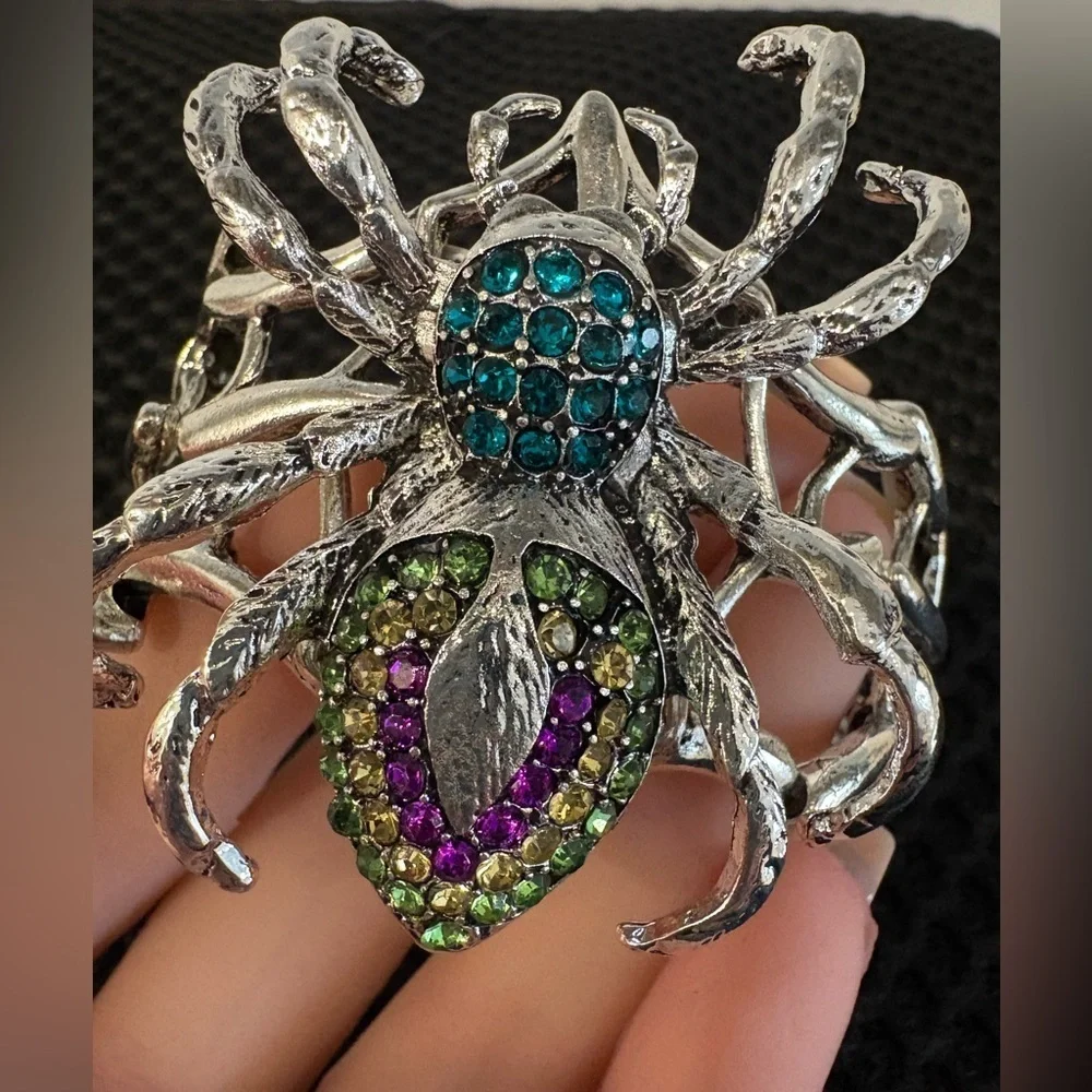 Statement Spicer Web Cuff Bracelet | Crystal Rhinestone | Halloween Gothcore - Picture 3 of 7